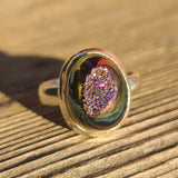 Rose Titanium Aura Druzy 925 Ring