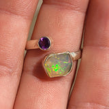 Ethiopian Opal (Rough) & Amethyst 925 Ring