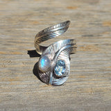 Feather Wrap - Rainbow Moonstone & Blue Topaz 925 Ring