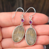 Flower Fossil Coral & Amethyst 925 Earrings