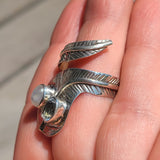 Feather Wrap - Rainbow Moonstone & Blue Topaz 925 Ring