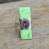 Citron Chrysoprase & Rainbow Quartz 925 Ring
