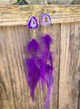 Purple Royalty Geode & Amethyst Feather Earrings