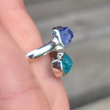 Tanzanite & Blue Apatite (Rough) 925 Ring
