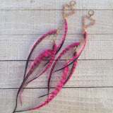 "Hot to Trot" Wire Wrapped Pink Tourmaline & Rooster Feather Earrings