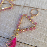 "Hot to Trot" Wire Wrapped Pink Tourmaline & Rooster Feather Earrings