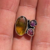 Baltic Amber, Amethyst (Rough) & Pink Tourmaline (Rough) 925 Ring