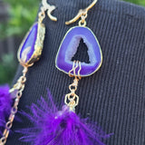 Purple Royalty Geode & Amethyst Feather Earrings