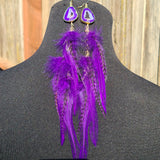 Purple Royalty Geode & Amethyst Feather Earrings