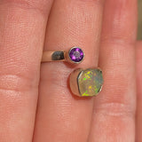 Ethiopian Opal (Rough) & Amethyst 925 Ring