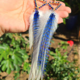 "So Bright Sodalite" Wire Wrapped Rooster Feather Earrings