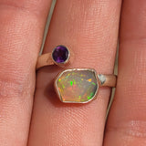 Ethiopian Opal (Rough) & Amethyst 925 Ring