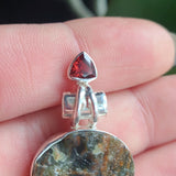 Chrome Chalcedony Druzy & Garnet 925 Pendant