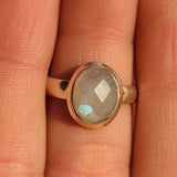 Checker Faceted Rainbow Moonstone - India 925 Ring