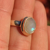 Checker Faceted Rainbow Moonstone - India 925 Ring