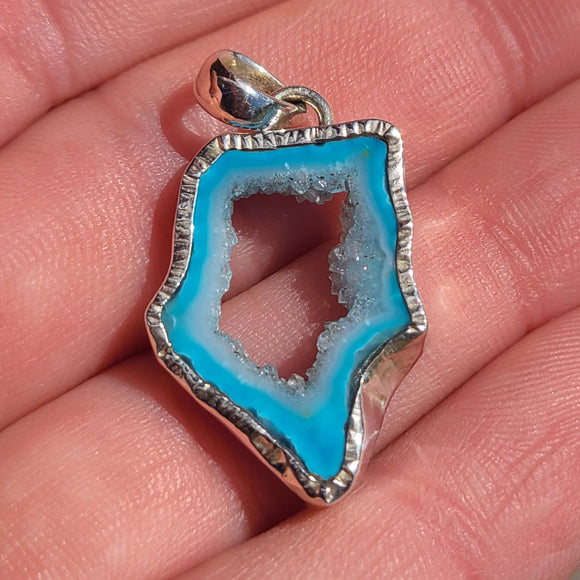 Marine Blue Geode Druzy 925 Pendant