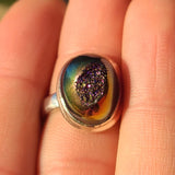 Rose Titanium Aura Druzy 925 Ring