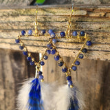 "So Bright Sodalite" Wire Wrapped Rooster Feather Earrings
