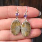 Flower Fossil Coral & Amethyst 925 Earrings
