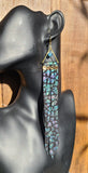 Blue Topaz & Rainbow Irridescent Leopard Print Black Leather 14k Gold Plated Earrings