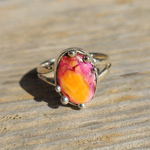 Kingman Orange Dahlia Turquoise 925 Ring