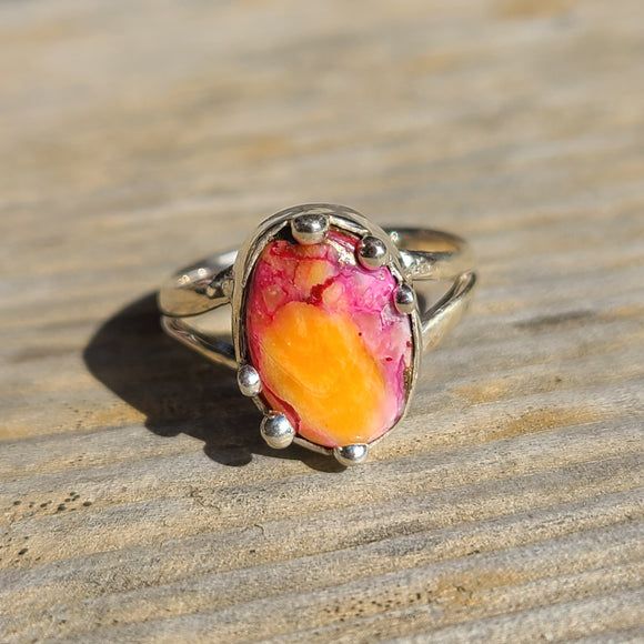 Kingman Orange Dahlia Turquoise 925 Ring