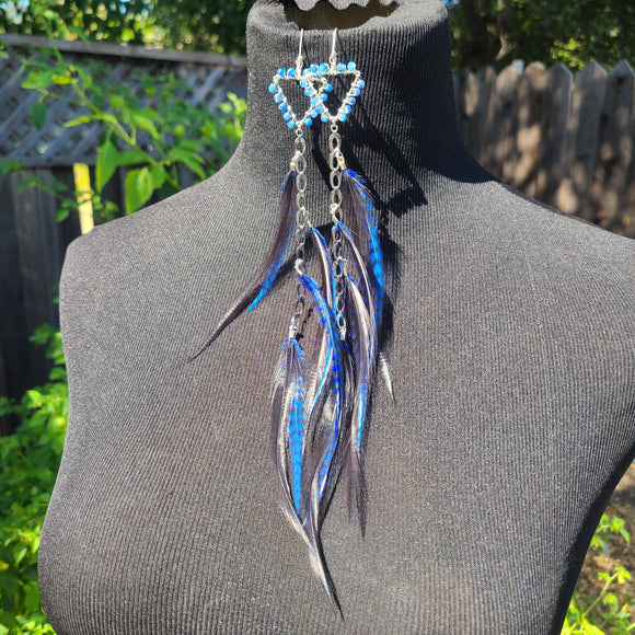 Blue Dream Wire Wrapped Kyanite & Feather 925 Earrings
