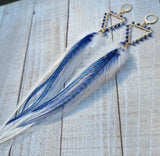 "So Bright Sodalite" Wire Wrapped Rooster Feather Earrings