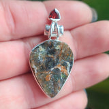 Chrome Chalcedony Druzy & Garnet 925 Pendant