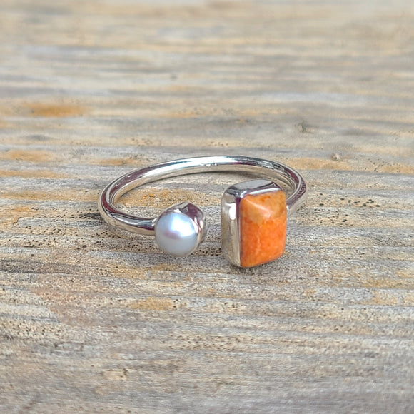 Coral & Fresh Water Pearl 925 Ring