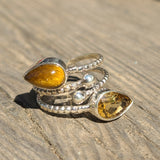 Adjustable - Citrine & Tiger Eye 925 Ring
