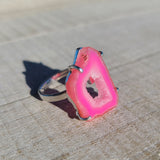 Fleece Pink Geode Druzy 925 Ring
