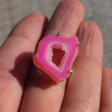 Fleece Pink Geode Druzy 925 Ring