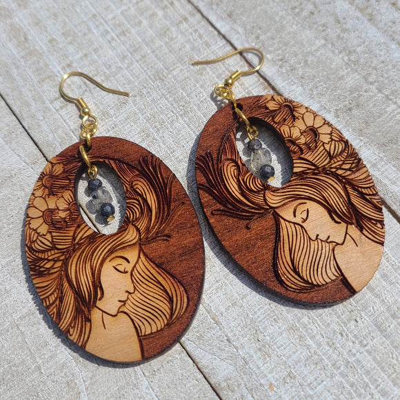 Flower Goddess Labradorite & Sapphire 18k GP Earrings