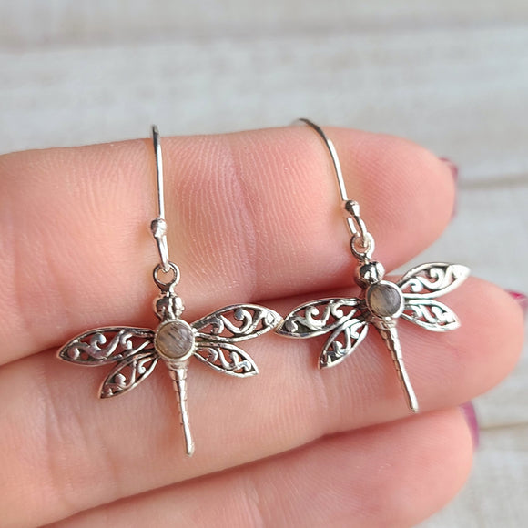 Dragonfly - Black Sandstone - Namibia 925 Earrings