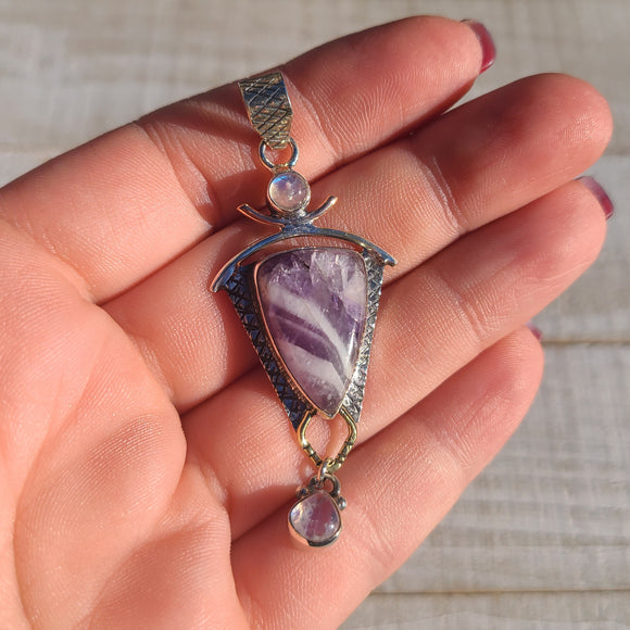 Two Tone - Chevron Amethyst & Moonstone 925 Pendant