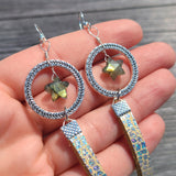 Labradorite Star & Hogographic Leopard Print Leather 925 Earrings