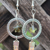 Labradorite Star & Hogographic Leopard Print Leather 925 Earrings