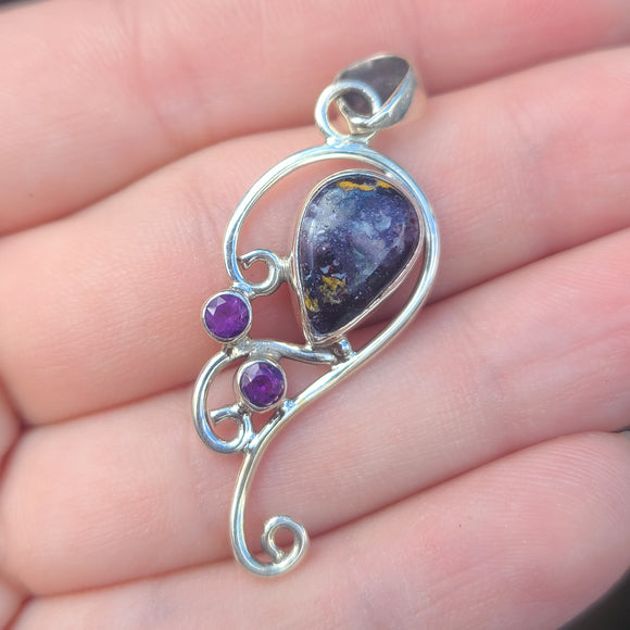 Indian Blanket Jasper & Amethyst 925 Pendant
