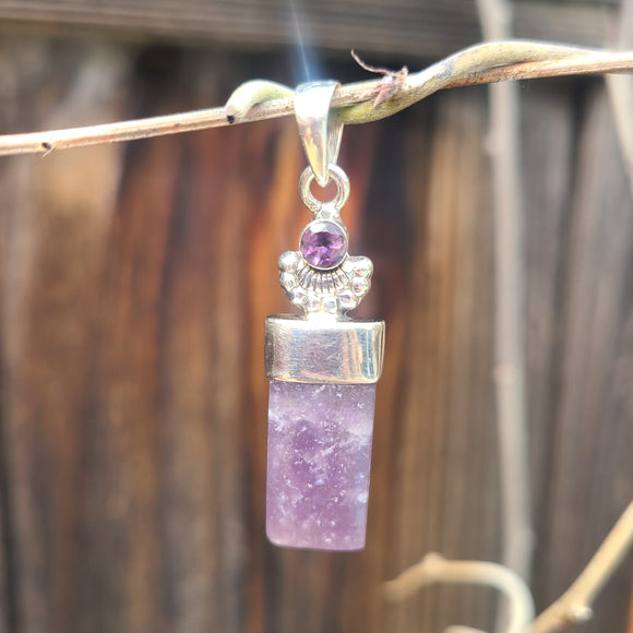 Purple Lepidolite & Amethyst 925 Pendant