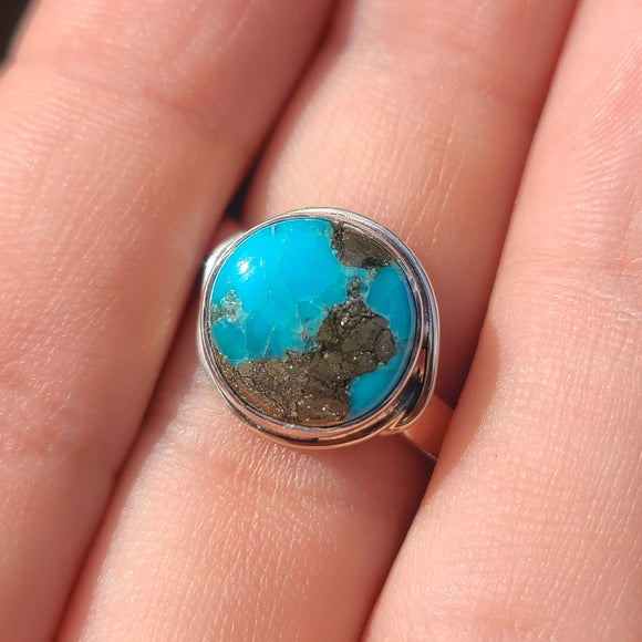 Kingman Turquoise With Pyrite 925 Ring