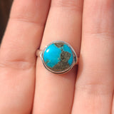 Kingman Turquoise With Pyrite 925 Ring