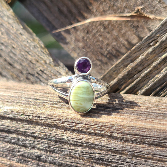 Serpentine & Amethyst 925 Ring