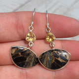 Shell in Black Turquoise & Citrine 925 Earrings