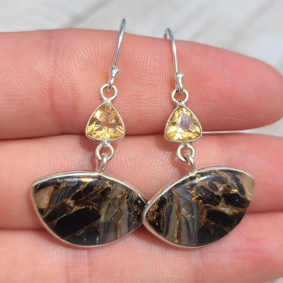 Shell in Black Turquoise & Citrine 925 Earrings